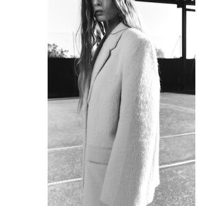 ZARA Cream Faux Fur Oversized Blazer Coat